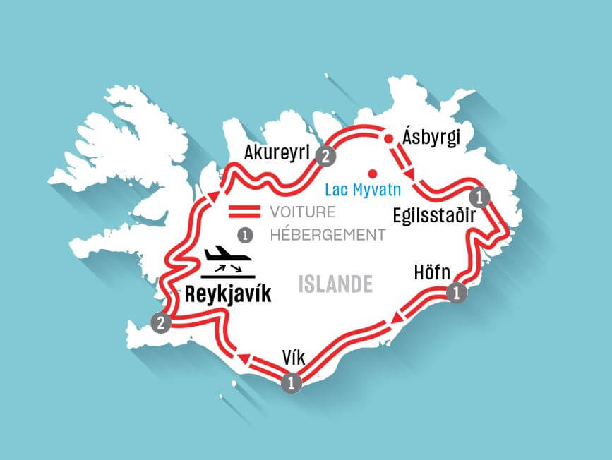Carte de l’itinéraire – Tour de l'Islande