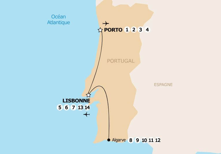 Carte de l’itinéraire – Le Portugal en liberté