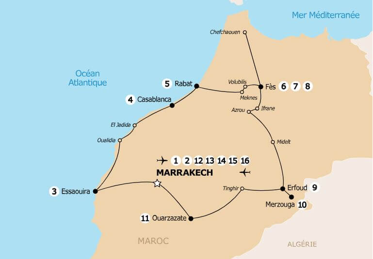 Carte de l’itinéraire – Grand Tour du Maroc