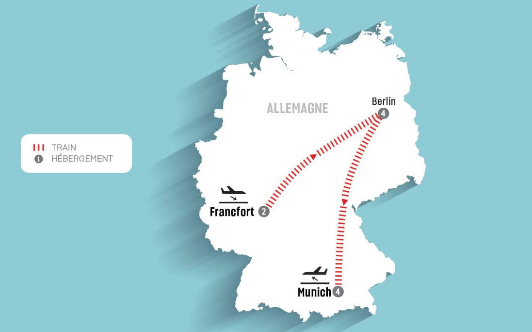 Carte de l’itinéraire – Francfort, Berlin et Munich