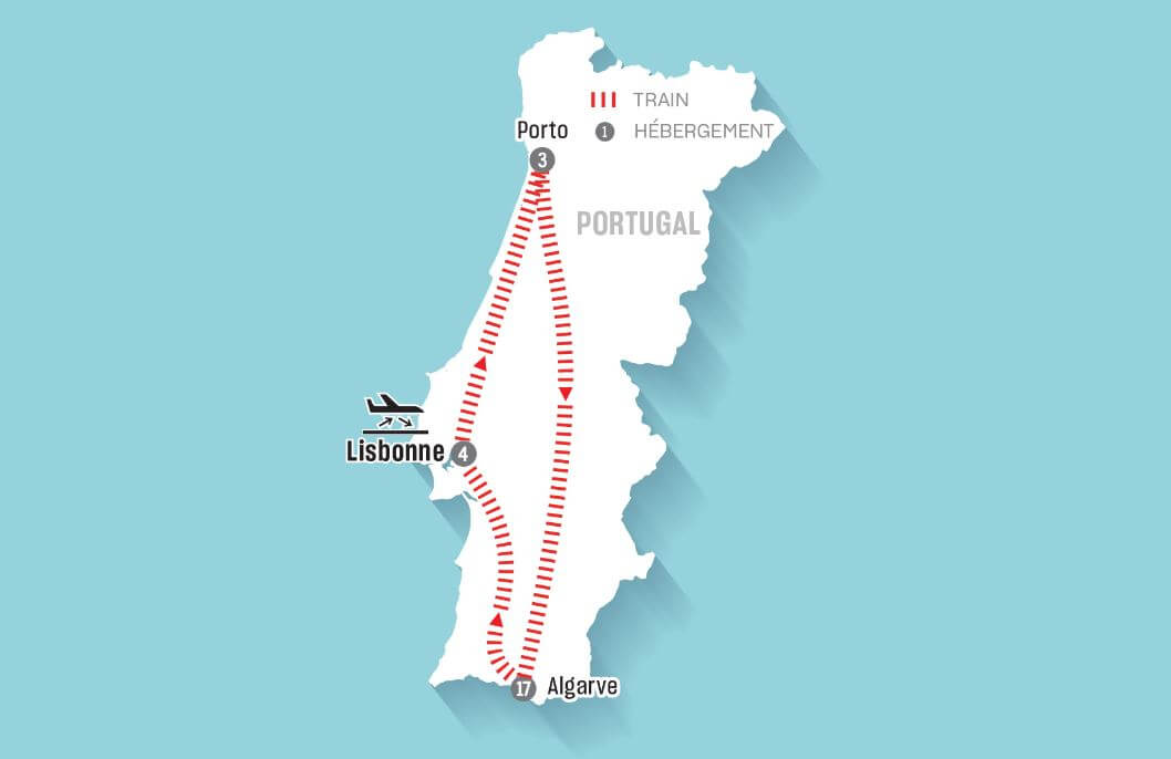 Carte de l’itinéraire – Lisbonne, Porto et l'Algarve