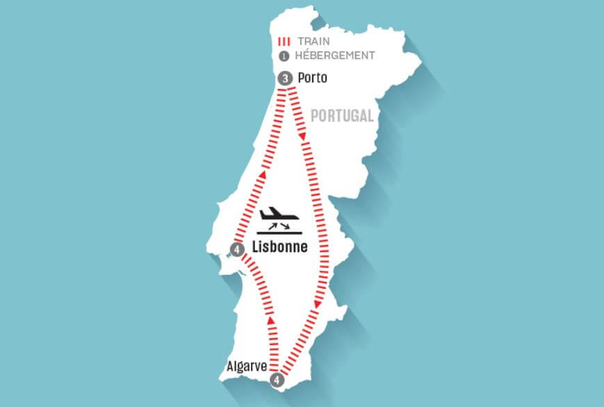 Carte de l’itinéraire – Le Portugal du Nord au Sud - Haut de gamme