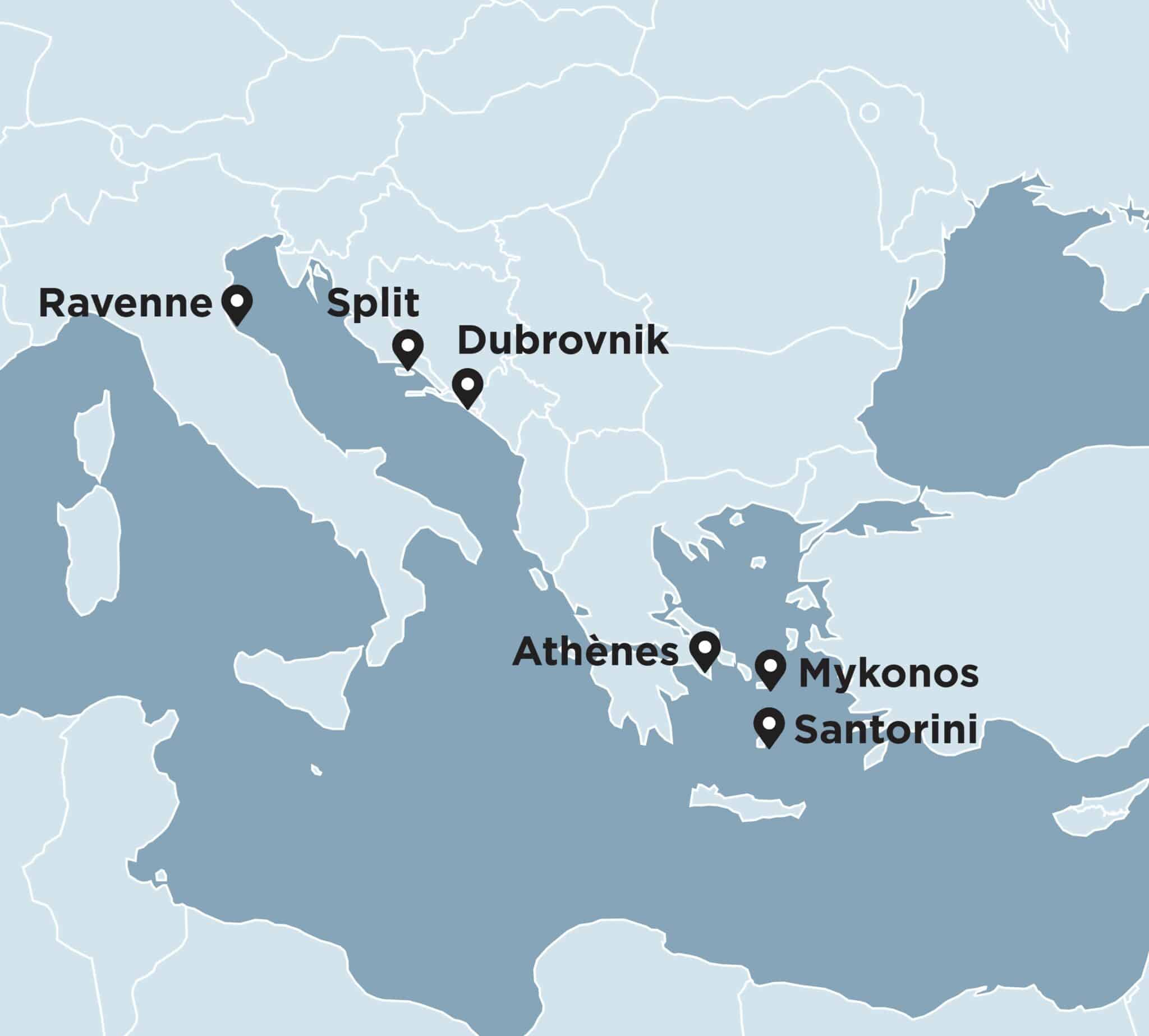 Carte de l’itinéraire – Mer Adriatique et Grèce