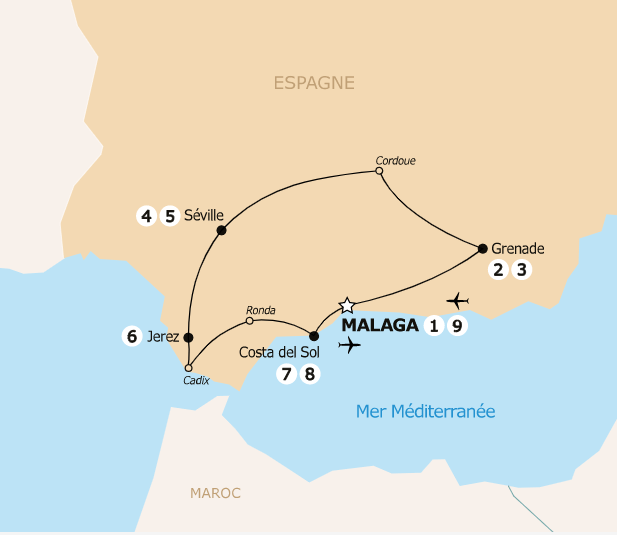 Carte de l’itinéraire – Charmes de l'Andalousie