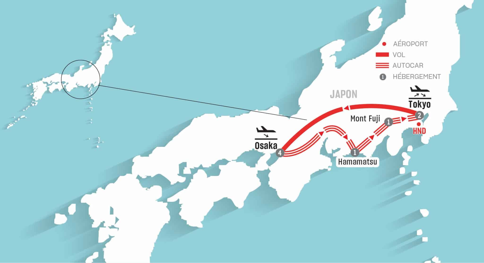 Carte de l’itinéraire – L'essentiel du Japon