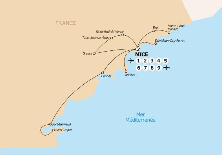 Carte de l’itinéraire – Nice et les parfums de la Côte d'Azur